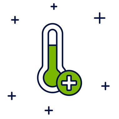 Meteoroloji termometresi doldurulmuş beyaz arkaplanda izole edilmiş ikon. Termometre termometresi sıcak ya da soğuk hava gösteriyor. Vektör.