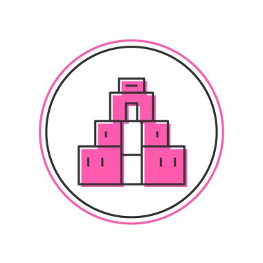 Beyaz arka planda izole edilmiş Maya ikonuyla Chichen Itza ana hatlarıyla doldurulmuş. Antik Maya piramidi. Meksika 'nın ünlü anıtı. Vektör.