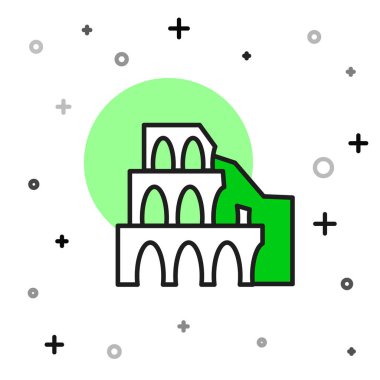 Roma 'daki Coliseum ana hatlarıyla doldurulmuş, İtalya ikonu beyaz arka planda izole edilmiş. Kolezyum işareti. Antik Roma 'nın sembolü, gladyatör dövüşleri. Vektör.