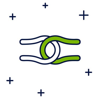 Doldurulmuş ip beyaz arkaplanda izole edilmiş bir düğüm simgesine bağlanmış. Vektör.