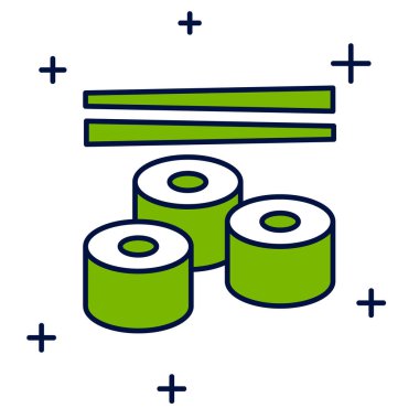 Doldurulmuş ana hatlı suşi simgesi beyaz arkaplanda izole edildi. Geleneksel Japon yemekleri. Vektör.