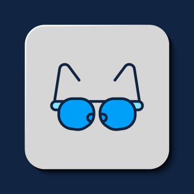 Doldurulmuş Gözlük simgesi mavi arkaplanda izole edildi. Gözlük çerçevesi sembolü. Vektör.