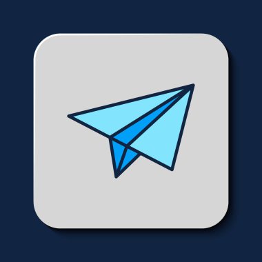 Doldurulmuş kağıttan uçak simgesi mavi arkaplanda izole edilmiş. Vektör.