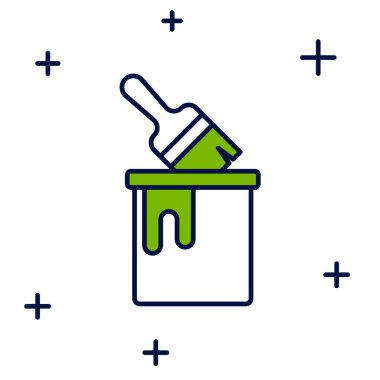 Beyaz arka planda izole edilmiş fırça simgesiyle boyanmış boya kovası. Vektör.