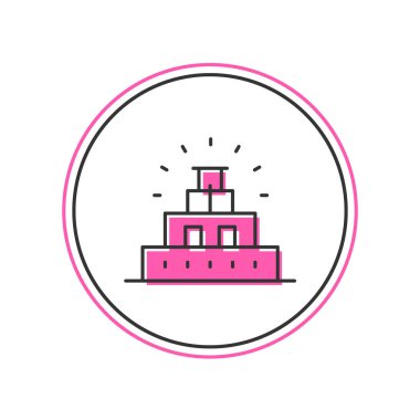 Beyaz arka planda izole edilmiş Maya ikonuyla Chichen Itza ana hatlarıyla doldurulmuş. Antik Maya piramidi. Meksika 'nın ünlü anıtı. Vektör.