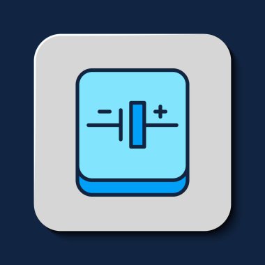 Doldurulmuş DC voltaj kaynağı simgesi mavi arkaplanda izole edildi. Vektör.