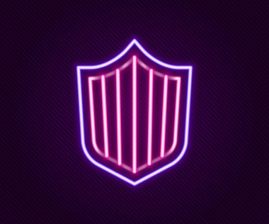 Parlayan neon çizgi simgesi siyah arkaplanda izole edildi. Gardiyan. Güvenlik, güvenlik, koruma, gizlilik kavramı. Renkli taslak konsepti. Vektör.