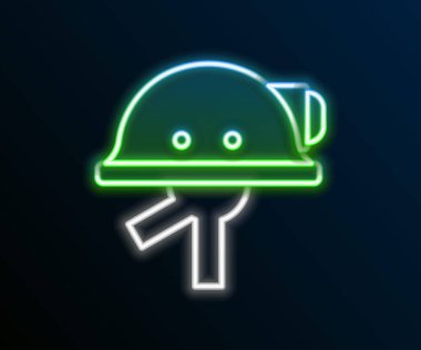 Parlayan neon hattı Miner başlık simgesi siyah arkaplanda izole edildi. Renkli taslak konsepti. Vektör.