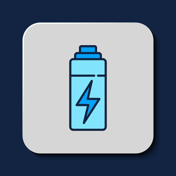 Gevulde Omtrek Batterijpictogram Geïsoleerd Blauwe Achtergrond Bliksemschicht Symbool Vector — Stockvector