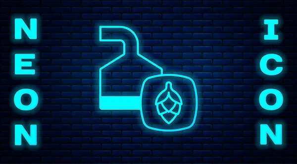 Glowing Neon Traditional Brewing Vessels Brewery Icon Isolated Brick Wall — Image vectorielle