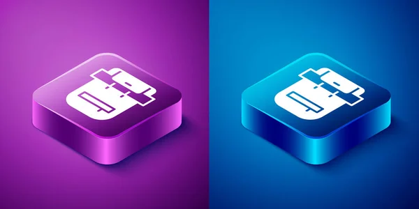 Isometric Hiking Backpack Icon Isolated Blue Purple Background Camping Mountain — Vector de stock