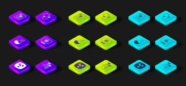 Définir Icône Rapport Stéthoscope Chimie Atome Tube Essai Radioactif Vecteur — Image vectorielle