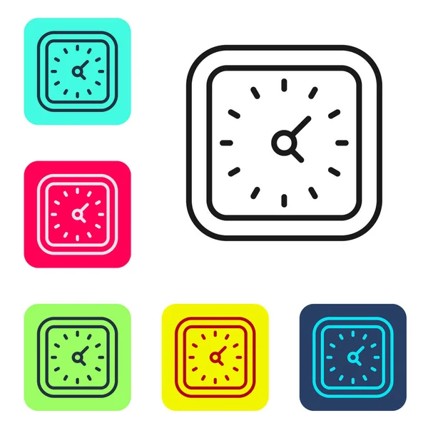 Black Line Clock Icon Isolated White Background Time Symbol Set — Stock Vector