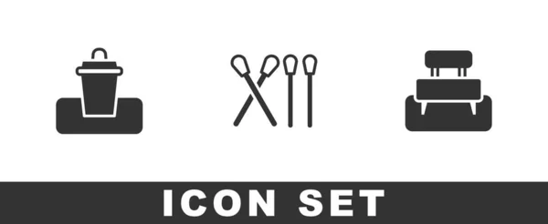 Set Prullenbak Match Stick Bench Pictogram Vector — Stockvector