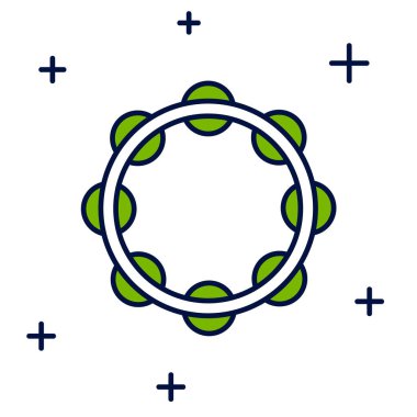 Ana hatlarıyla doldurulmuş müzikal enstrüman perküsyon tef, beyaz arkaplanda metal plaka simgesi var. Vektör.