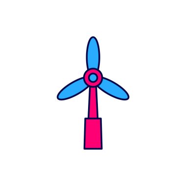 Doldurulmuş rüzgar türbini simgesi beyaz arkaplanda izole edildi. Rüzgar jeneratörü işareti. Elektrik üretimi için yel değirmeni. Vektör.