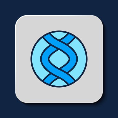 Doldurulmuş DNA sembolü simgesi mavi arkaplanda izole edilmiş. Genetik mühendisliği, genetik testler, klonlama, babalık testleri. Vektör.