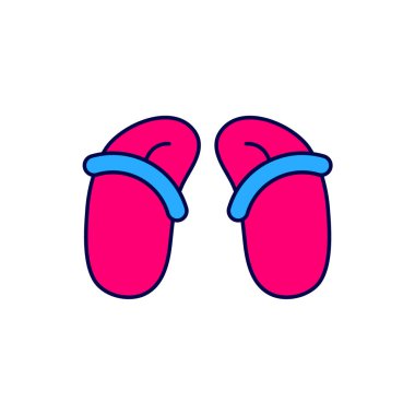 Doldurulmuş anahat terlik simgesi beyaz arkaplanda izole edildi. Plaj terlikleri tabelası. Vektör.