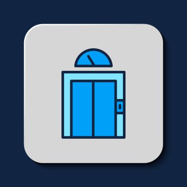 Doldurulmuş taslak kaldırma simgesi mavi arkaplanda izole edildi. Asansör sembolü. Vektör.