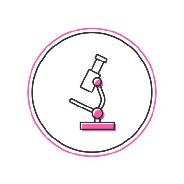 Doldurulmuş mikroskop simgesi beyaz arkaplanda izole edildi. Kimya, ilaç aleti, mikrobiyoloji büyütme aracı. Vektör.