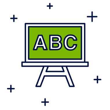 Beyaz arkaplanda izole edilmiş ana hatlı yazı tahtası simgesi. Okul karatahtası. Vektör.