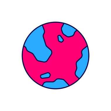 Beyaz arka planda izole edilmiş, ana hatlı Dünya ikonu. Dünya ya da Dünya işareti. Küresel internet sembolü. Geometrik şekiller. Vektör.