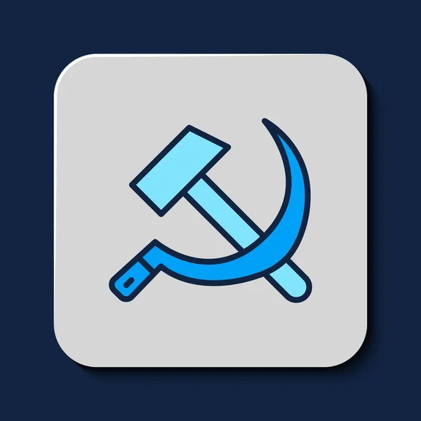 Filled Outline Hammer Sickle Ussr Icon Isolated Blue Background Symbol — Stock Vector