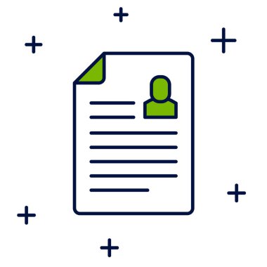 Doldurulan Özgeçmiş simgesi beyaz arkaplanda izole edildi. Özgeçmiş başvurusu. Profesyonel personel aranıyor. Personel analizi devam ediyor. Vektör.