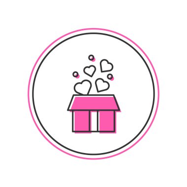 Beyaz arka planda izole edilmiş kupa simgesiyle ana hatlarıyla dolu bir hediye kutusu. Sevgililer Günü. Vektör.