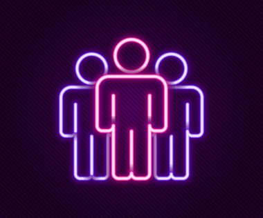 Parlayan neon hattı kullanıcı grubu simgesi siyah arkaplanda izole edildi. Bir grup insan ikonu. İş simgesi - kullanıcı profili simgesi. Renkli taslak konsepti. Vektör.