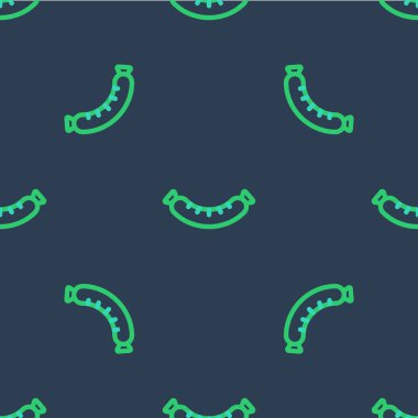 Çizgi Sosis simgesi mavi arkaplanda izole edilmiş kusursuz desen. Izgara sosis ve aroma işareti. Vektör.