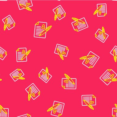 Satır simgesini kırmızı arkaplanda izole edilmiş şekilde devam ettir. Özgeçmiş başvurusu. Profesyonel personel aranıyor. Personel analizi devam ediyor. Vektör.