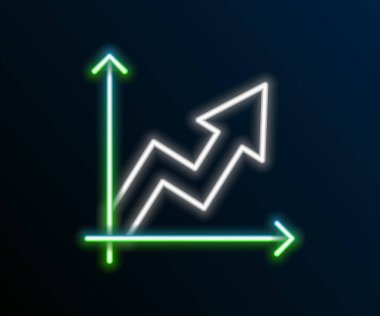 Parlayan neon hattı Finansal büyüme ikonu siyah arkaplanda izole edildi. Gelirleri arttırıyorum. Renkli taslak konsepti. Vektör.
