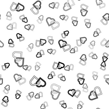 Black Two Linked Hearts simgesi beyaz arkaplandaki kusursuz deseni izole etti. Romantik sembol, bağlanma, tutku ve düğün. Sevgililer Günü. Vektör.