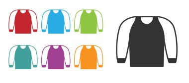 Siyah süveter simgesi beyaz arkaplanda izole edilmiş. Kazak ikonu. Kazak tabelası. Simgeleri renklendirin. Vektör.