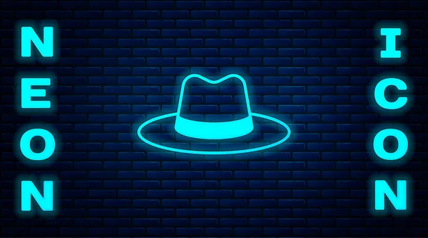 Cappello Luminoso Neon Man Con Icona Nastro Isolato Sfondo Muro — Vettoriale Stock