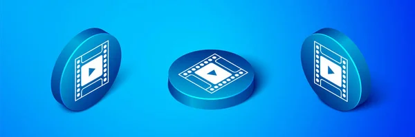 Isometric Camera Vintage Film Roll Cartridge Icon Isolated Blue Background — Stock Vector