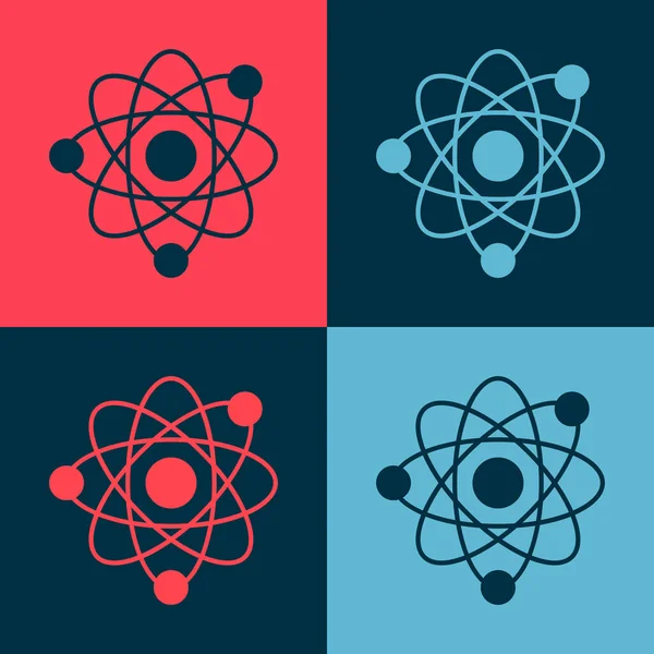 Pop Art Atom Simgesi Renk Arkaplanında Izole Edildi Bilimin Eğitimin — Stok Vektör