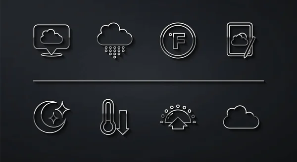 별들의 위치를 정하는 날씨는 온도계 구름을 화씨의 아이콘으로 예측했다 Vector — 스톡 벡터