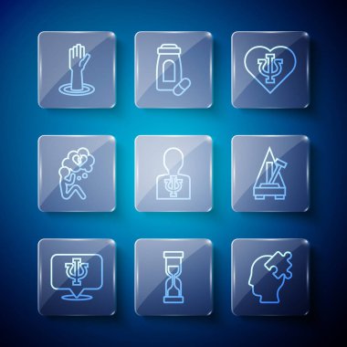 Psikoloji Psi Eski Kum Saati Çözümü 'nü, kırık kalp ya da boşanmaya ayarla. Sarkacın yardımıyla Metronome' a yardım et. Vektör.