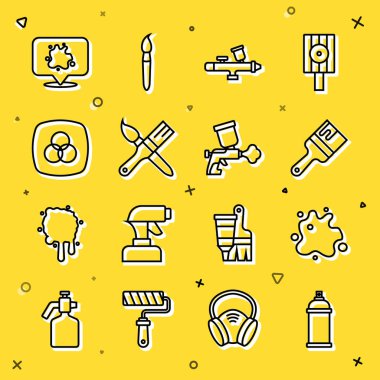 Çizgi boyası spreyi RGB ve CMYK renk karıştırma ve ikon fırçalayabilir. Vektör.