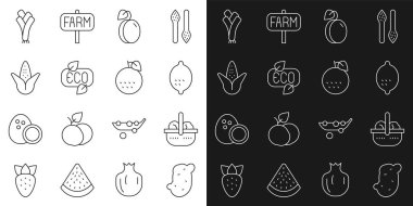 Patates Sepeti ve limonlu erik meyveli eko sembolü mısır püresi ve portakal ikonu. Vektör.