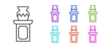 Siyah Hat Müzayede Beyaz zemin üzerinde izole edilmiş antik vazo ikonu. Açık arttırma teklifi. Satış ve alıcılar. Simgeleri renklendirin. Vektör.