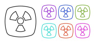 Siyah çizgi Radyoaktif simgesi beyaz arkaplanda izole edildi. Radyoaktif zehirli sembol. Radyasyon tehlikesi işareti. Simgeleri renklendirin. Vektör.