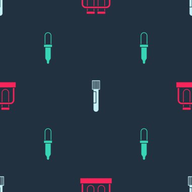 Test tüpünü, matarayı ve Pipette 'i kusursuz desene ayarlayın. Vektör.