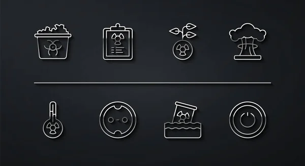 Definir Linha Resíduos Infecciosos Termômetro Meteorologia Explosão Nuclear Radioativo Barril —  Vetores de Stock