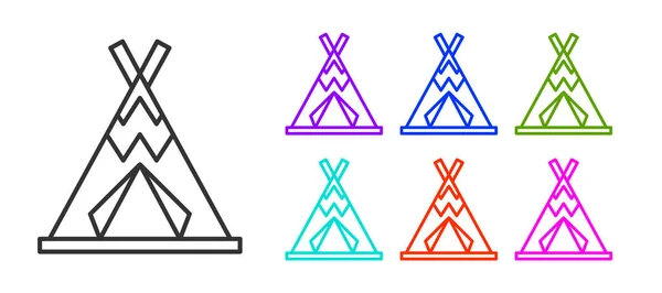 Black Line Traditional Indian Teepee Wigwam Icon Isolated White Background — Stock Vector