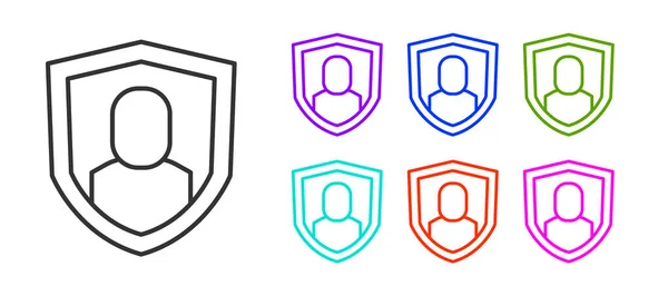 黑线用户保护图标隔离在白色背景上 安全用户登录 密码保护 个人数据保护 设置彩色图标 — 图库矢量图片