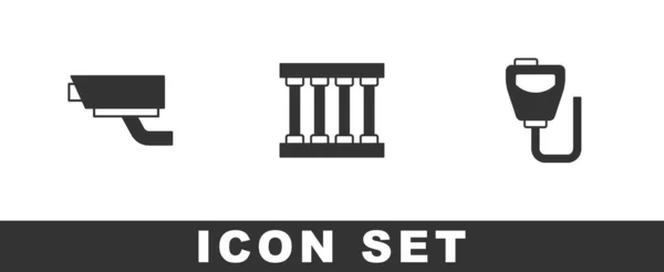 Set Security Camera Prison Window Walkie Talkie Icon Vector — Stock Vector