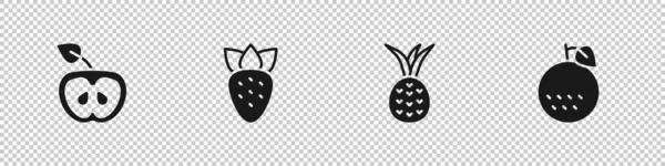 Set Pomme Fraise Ananas Orange Fruit Icône Vecteur — Image vectorielle